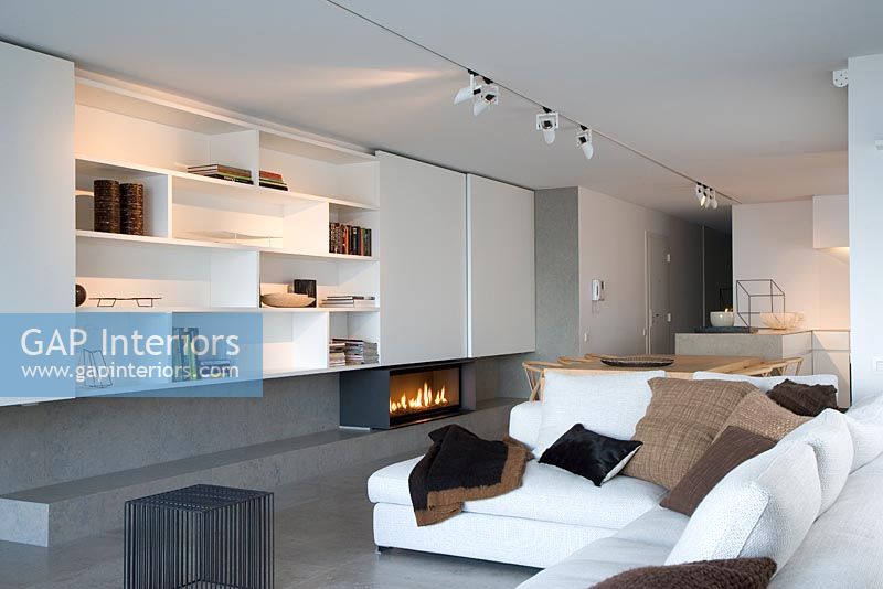 Contemporary living room with fireplace 
