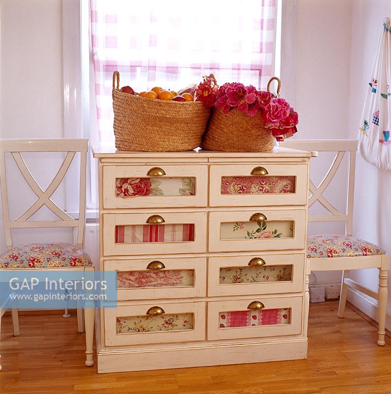 Classic chest with fabric covered doors 