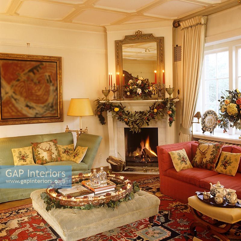 Classic living room with Christmas decorations 
