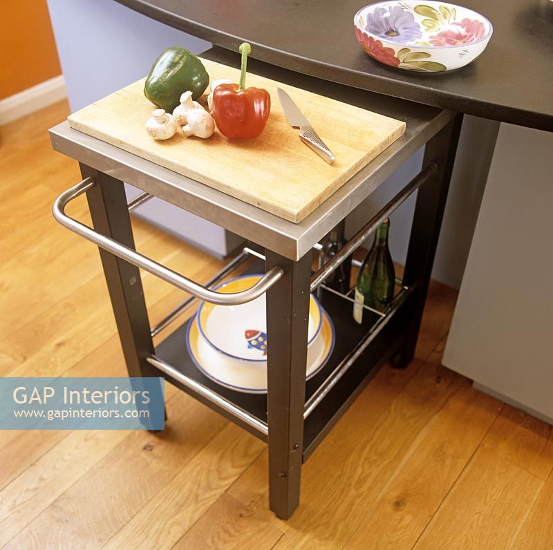 Pull out butchers block in modern kitchen 