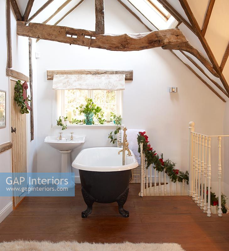 Country bathroom with Christmas decorations 