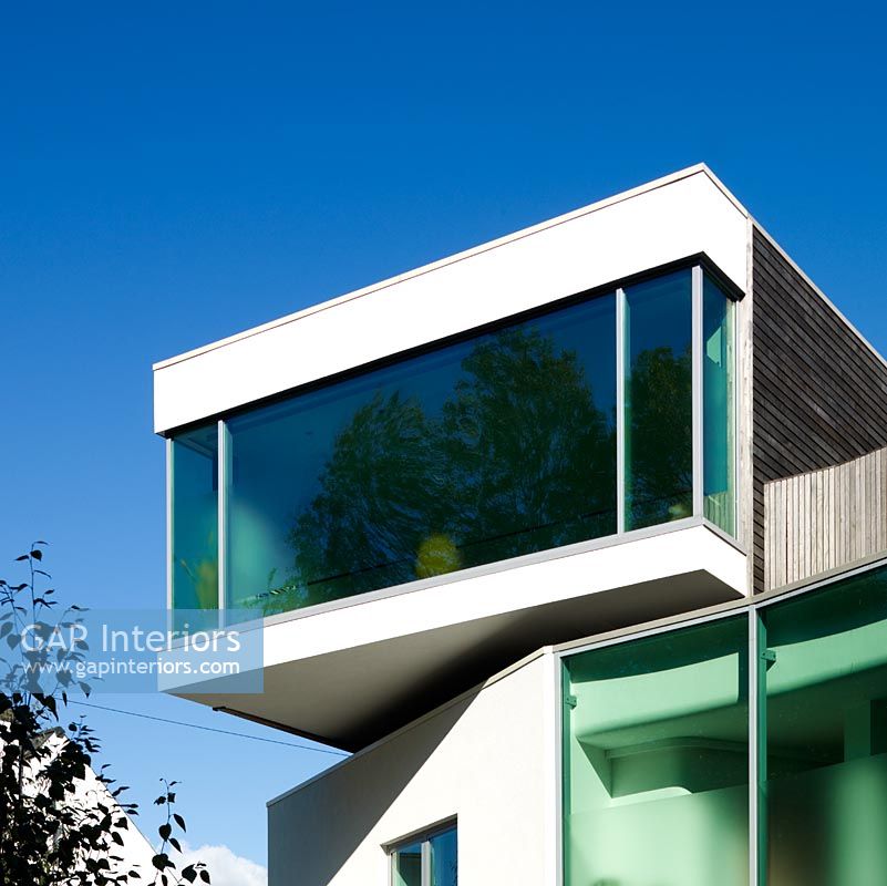 Exterior of glazed contemporary house 