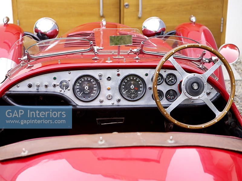 Dashboard of red vintage sports car
