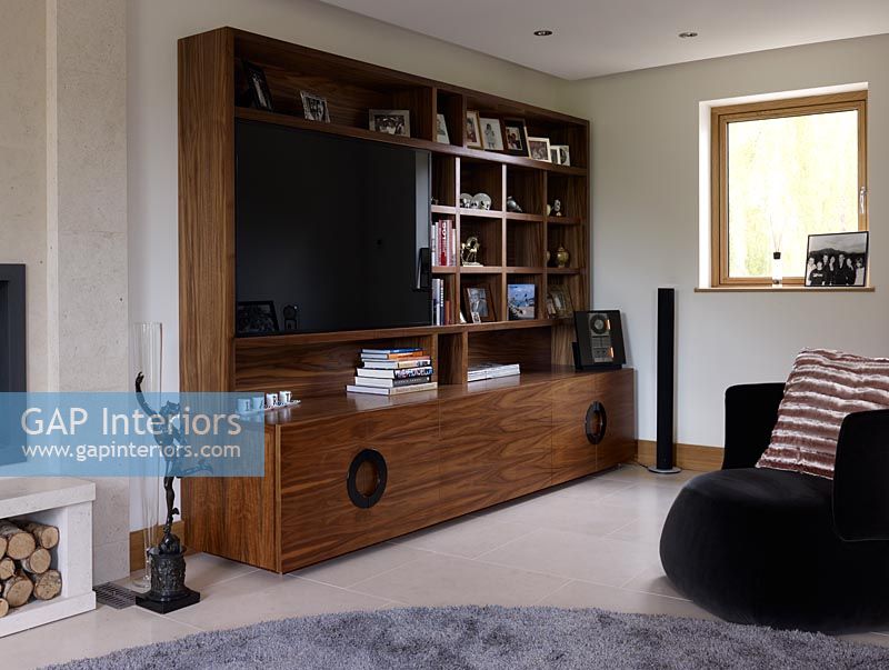 Wooden sideboard in modern living room 