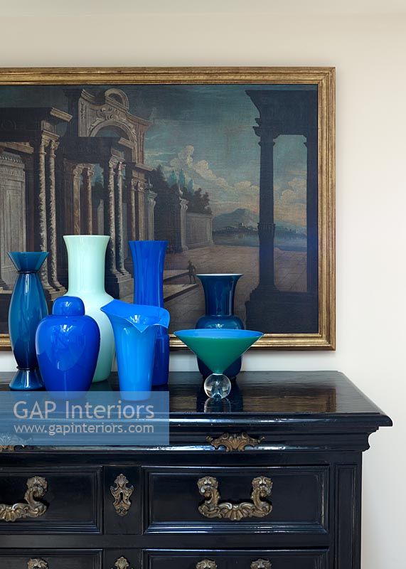 Collection of vases on classic sideboard 