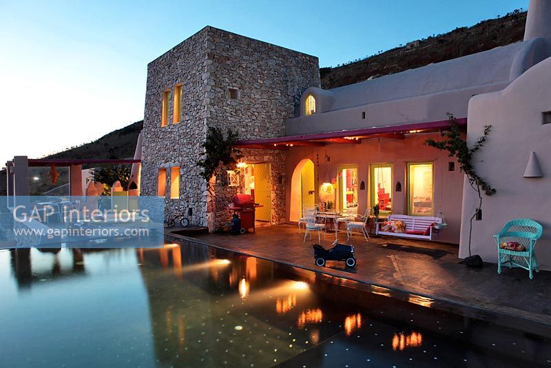 Greek villa at night