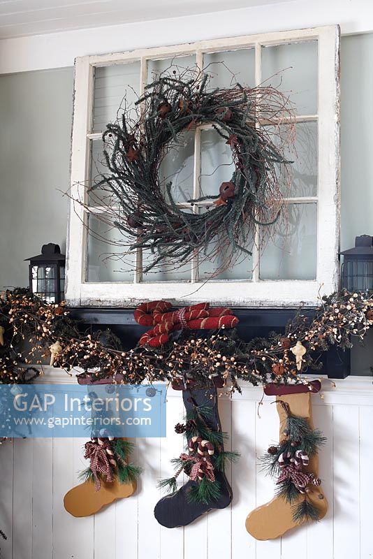 Display of decorative Christmas stockings 