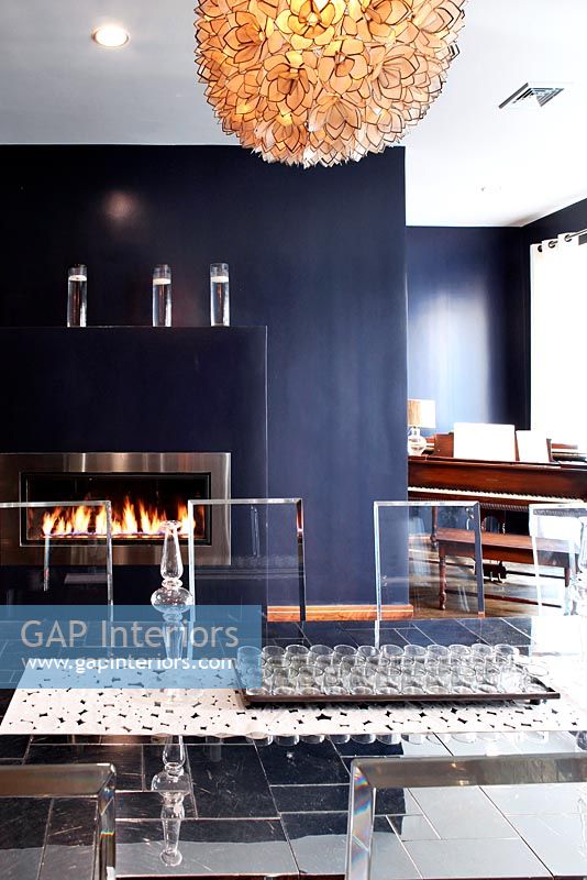 Contemporary dining room with fireplace 