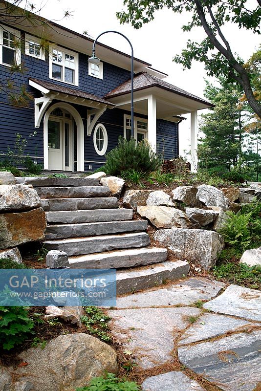 Stone path and steps to country house 
