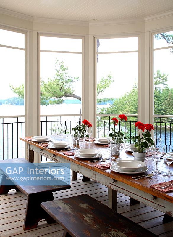 Country dining room views over water 