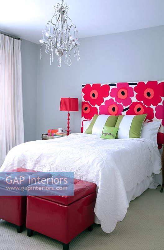 Colourful headboard in modern bedroom 