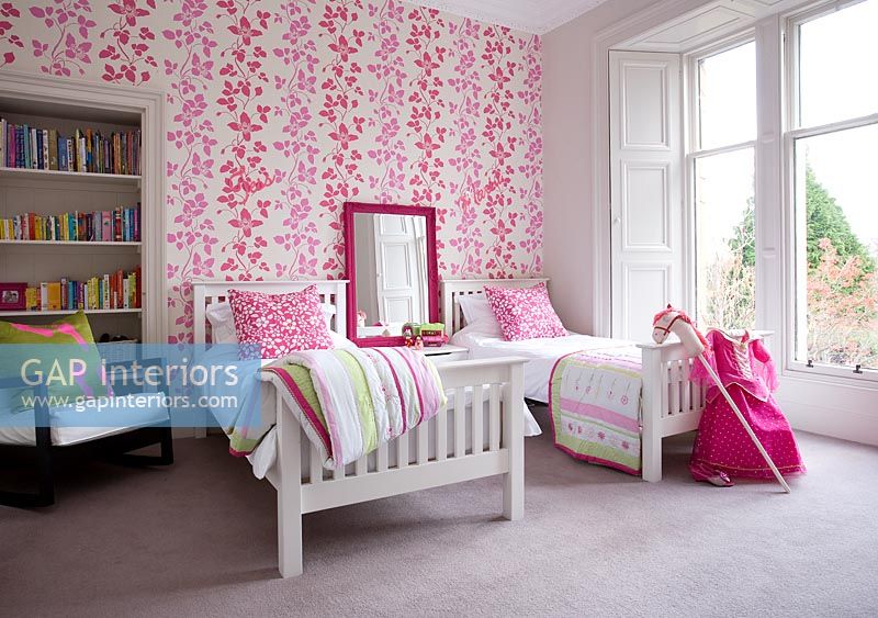 Classic childrens bedroom with twin beds 