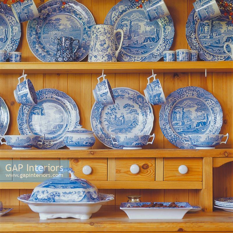 Dresser with blue and white china