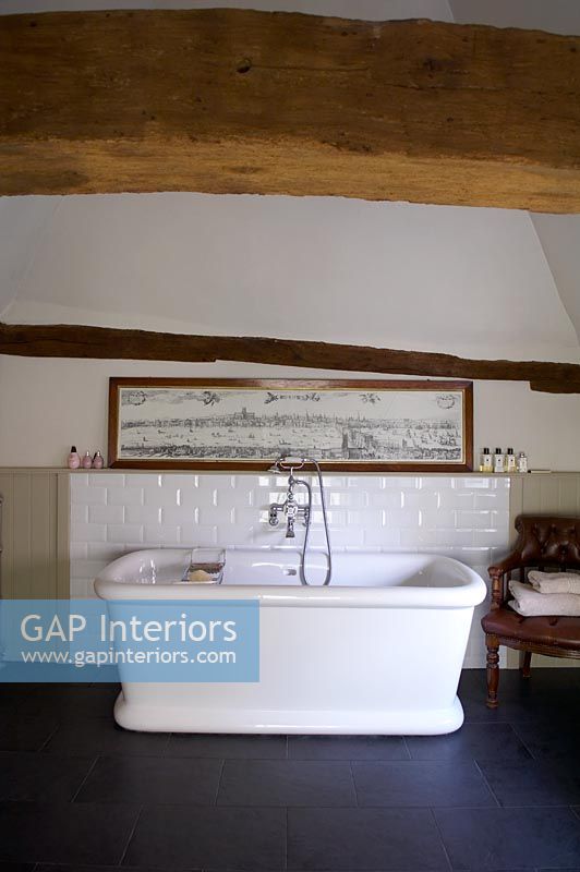 Freestanding bath in country style bathroom