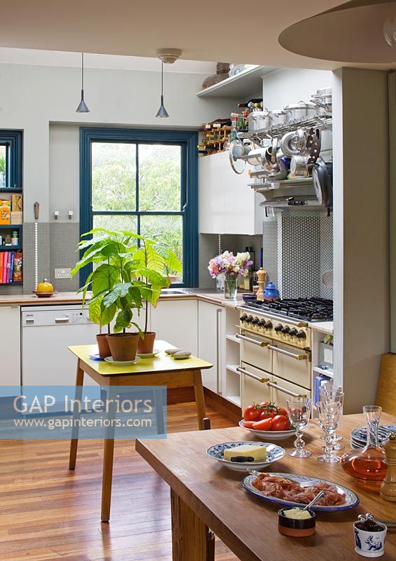 Modern kitchen with plant on table raised from Cocoa beans from Grenada