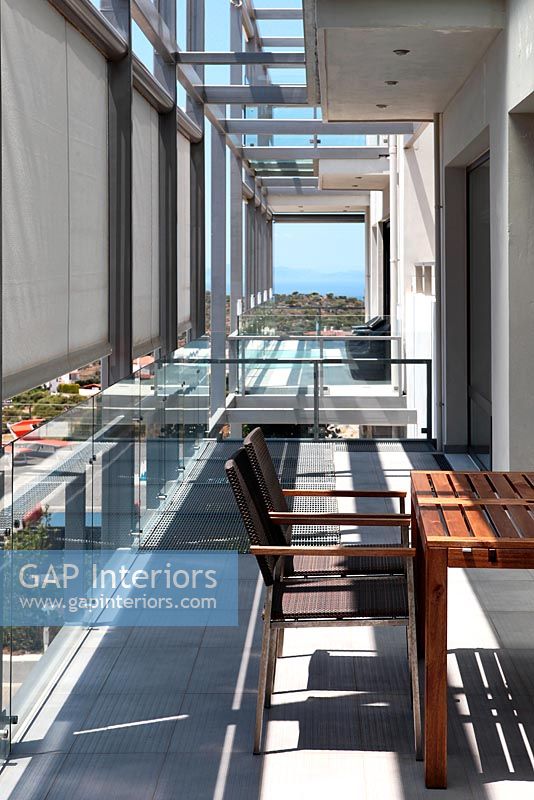 Balcony with semi-transparent roller blinds, Greece 