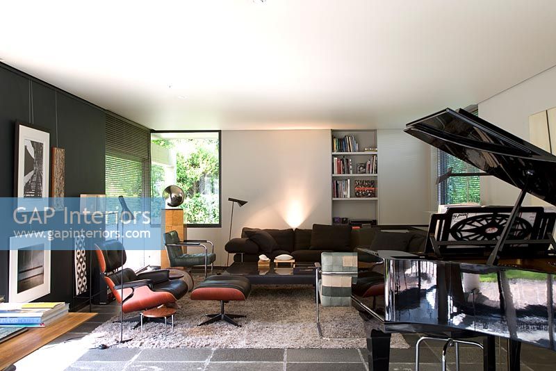 Contemporary living room with piano