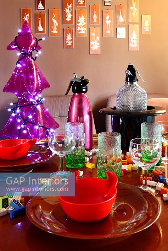 Colourful dining table set for Christmas meal