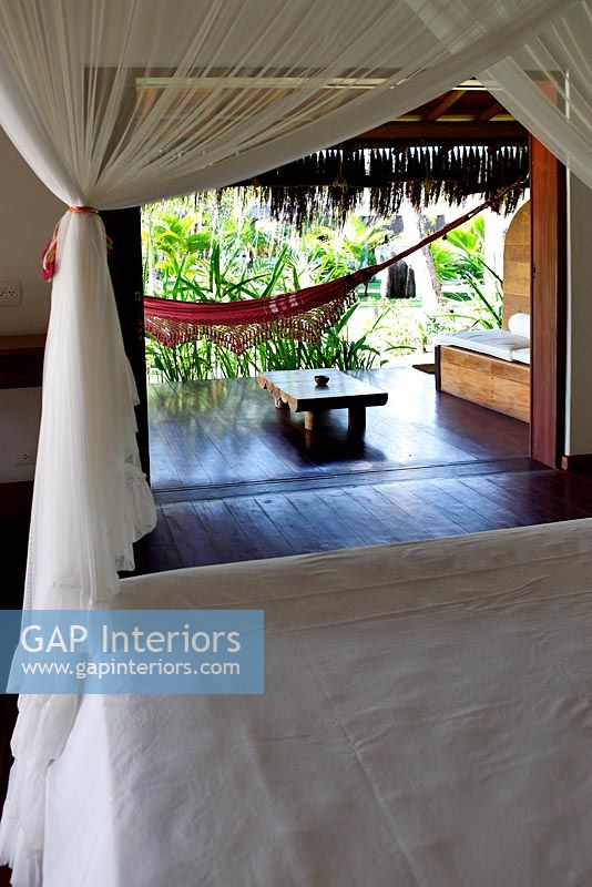 Wooden bed with canopy
