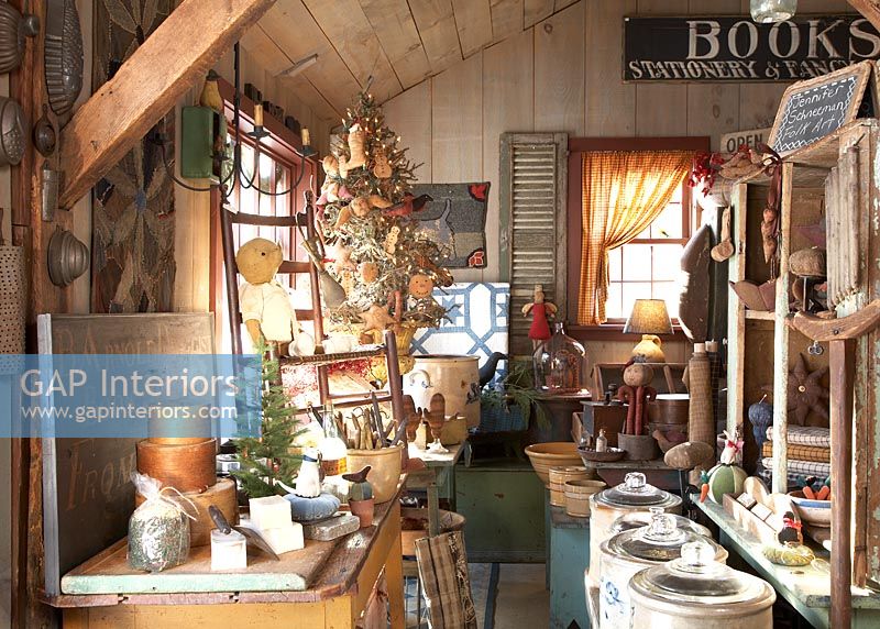 Antiques shop interior at Christmas