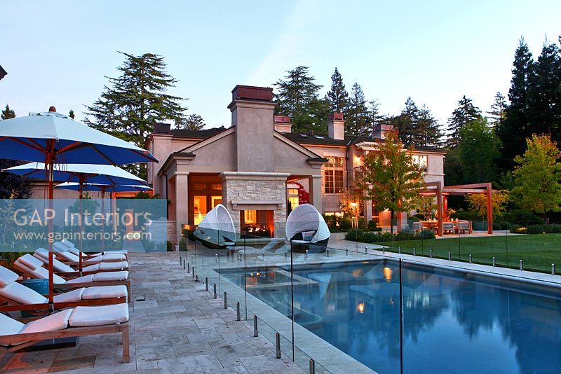 Luxury swimming pool at dusk