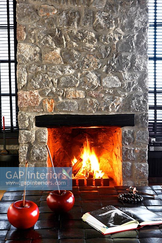 Traditional stone fireplace 