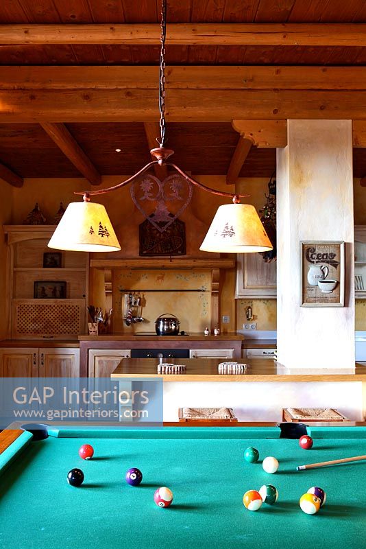 Pool table and country kitchen