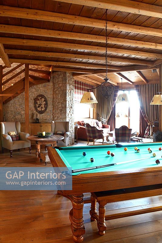 Pool table in open plan living space