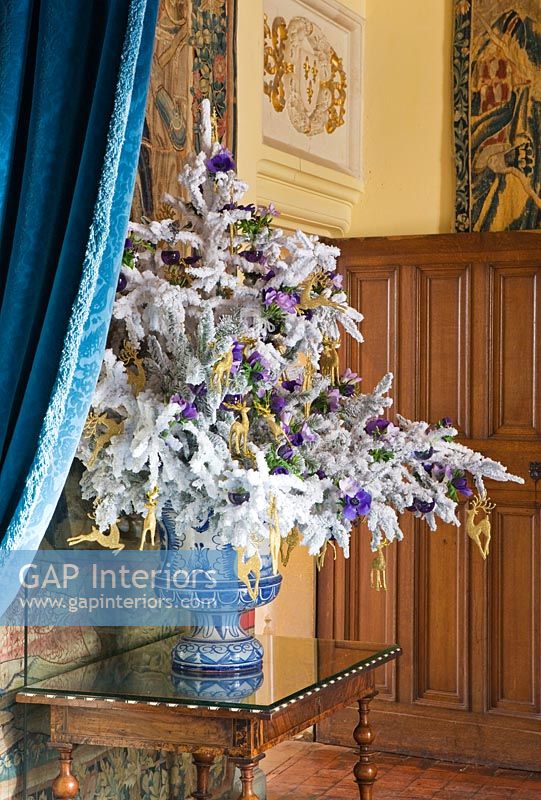 Arrangement of foliage with Christmas decorations