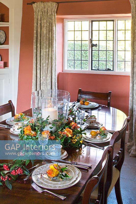 Country dining table set for meal