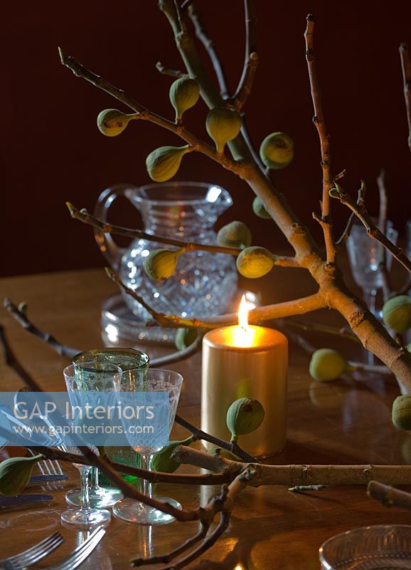 Christmas table decoration with Fig branch