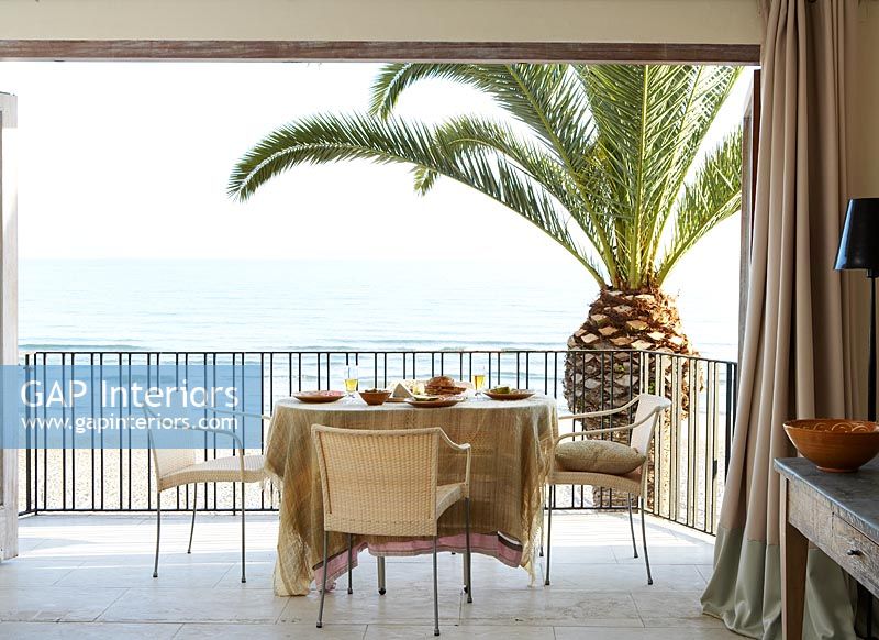 Modern balcony with view of beach