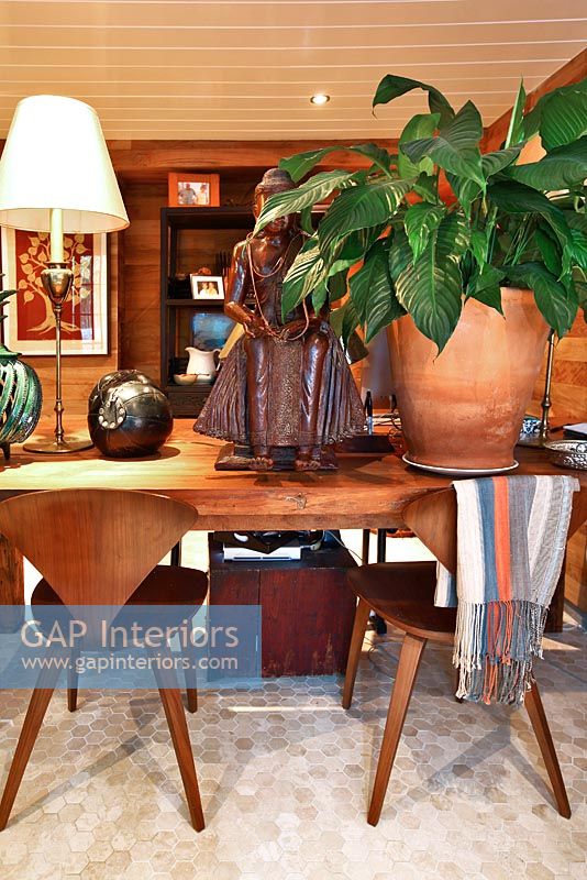 Wooden dining table and retro chairs