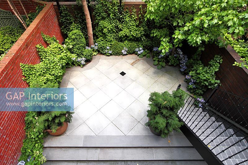 View of patio garden from above