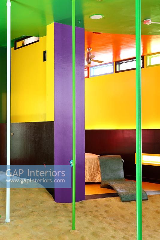 Colourful seating area in conceptual house
