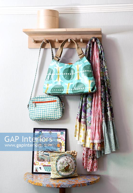 Modern accessories hanging from hooks