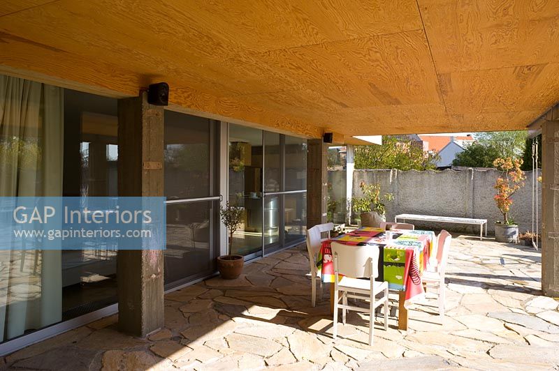 Patio under wooden canopy
