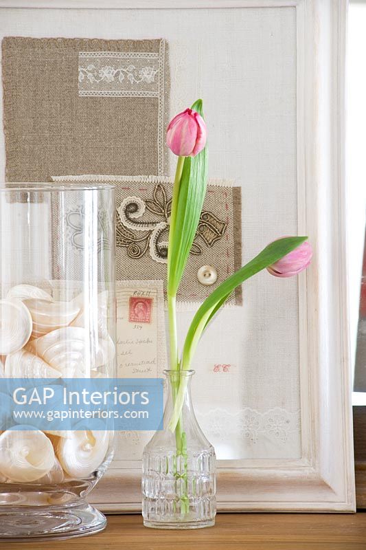 Pink Tulips in glass vase