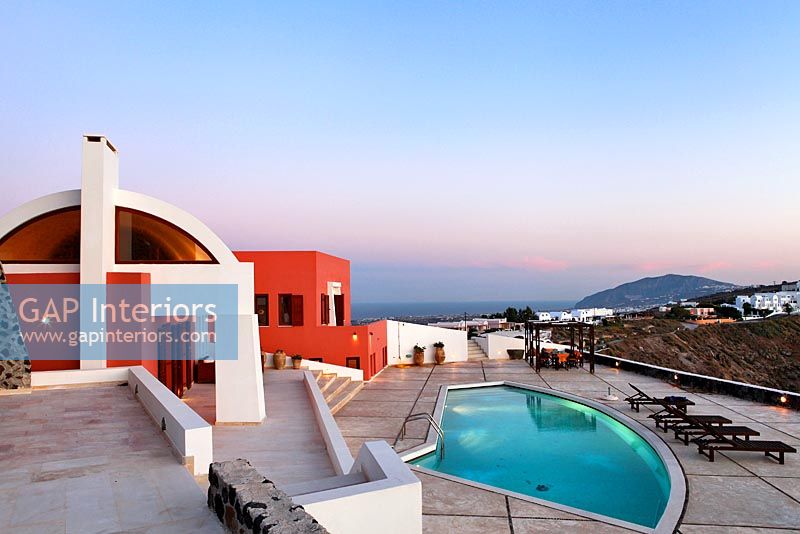 Modern luxury villa at sunset