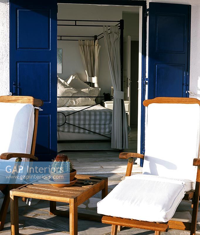 Wooden furniture on terrace, Greece