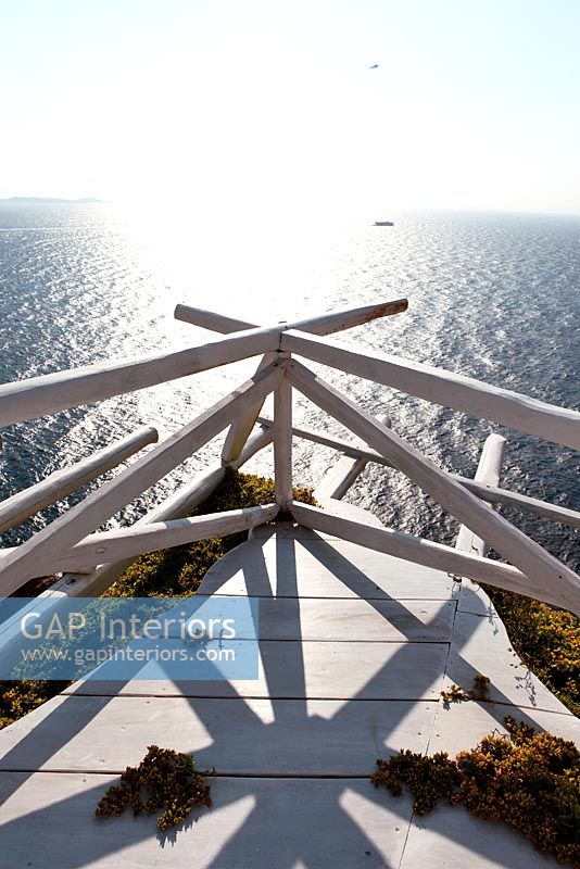 Viewing platform overlooking sea, Mykonos, Greece