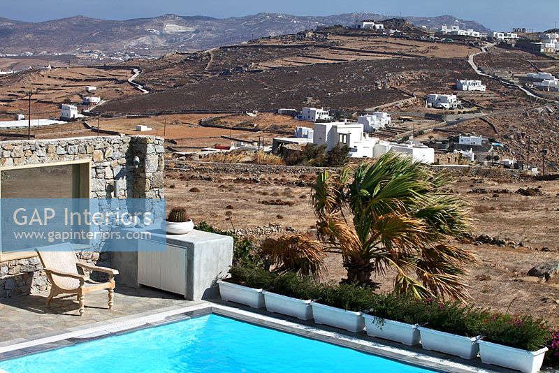 View from swimming pool, Mykonos, Greece