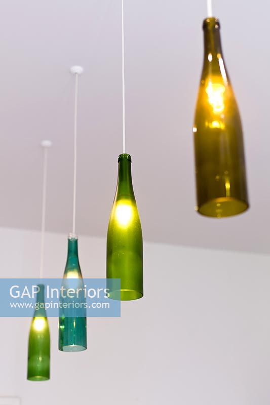 Pendant lights made from recycled Alsace wine bottles