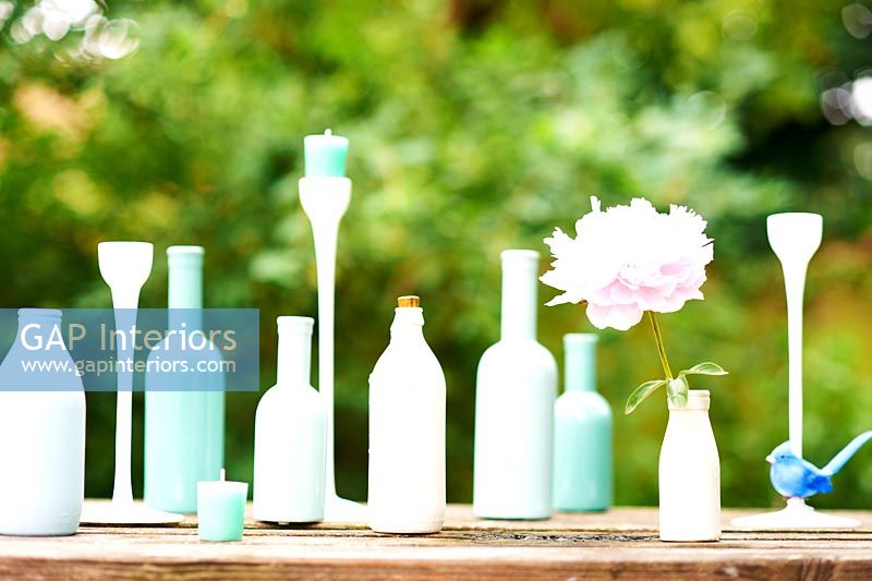 Bottles on garden table