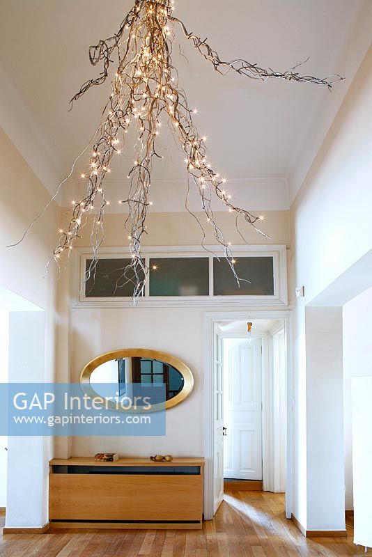 Fairy lights suspended from ceiling