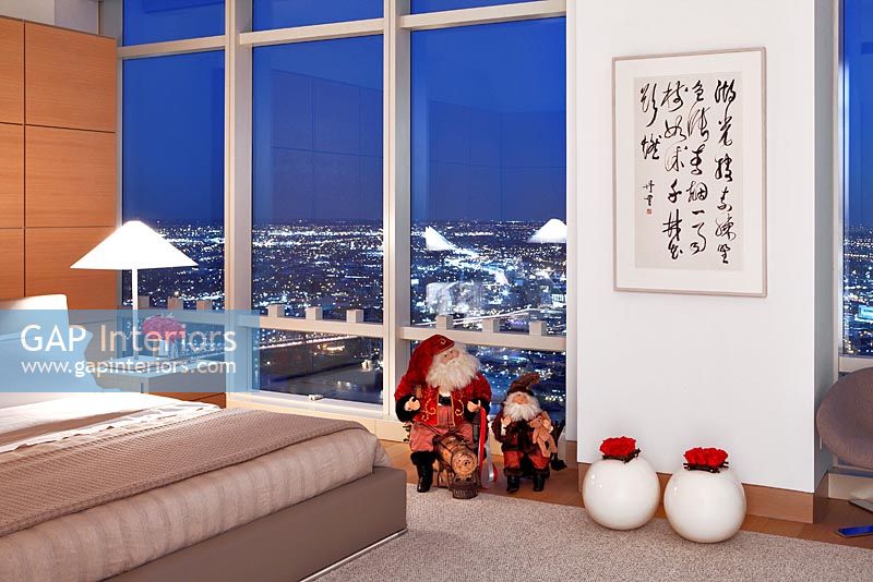 Modern bedroom decorated for christmas