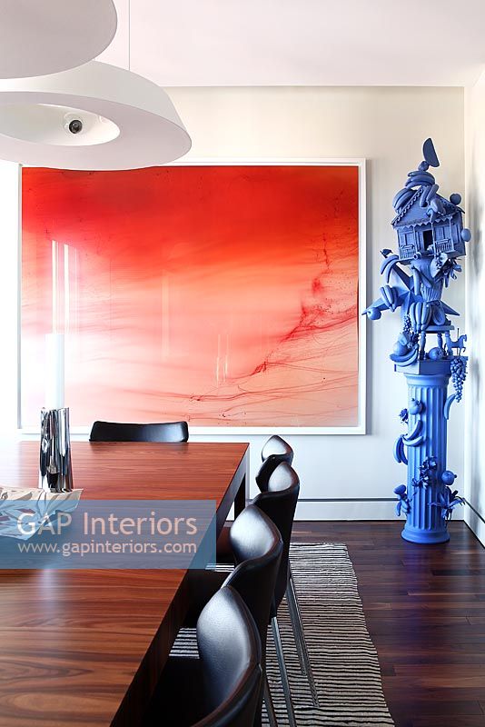 Contemporary artworks in dining room