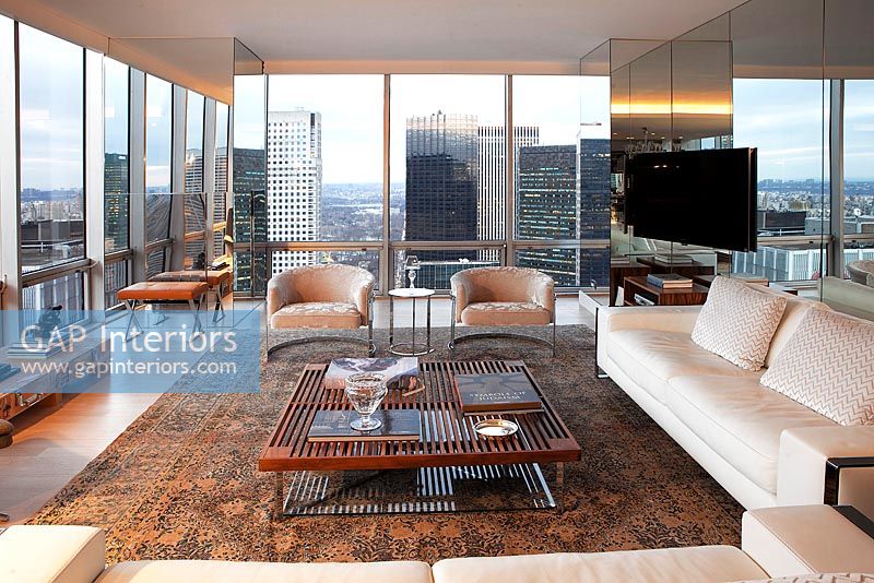 Contemporary living room with New York views
