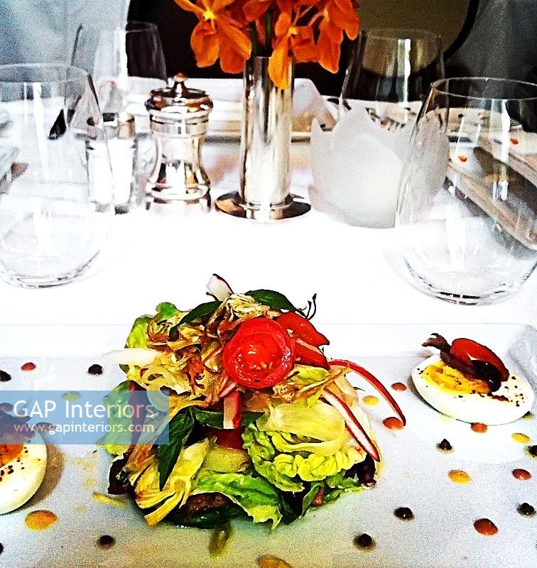 Salad dish on dining table