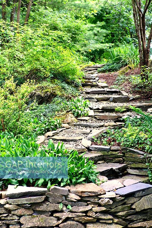 Path through sloping country garden